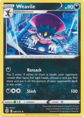 Sword & Shield: Brilliant Stars: 087/172 -Weavile -  Uncommon