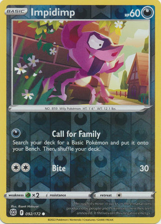 Sword & Shield: Brilliant Stars : 092/172 - Impidimp - Common Reverse Holo