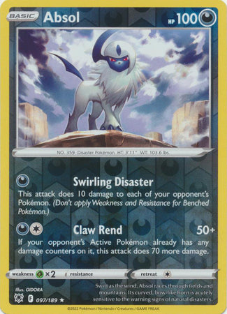 Sword & Shield: Astral Radiance: 097/189 - Absol - Holo Rare Reverse Holo
