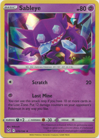 Sword & Shield: Lost Origin : 070/196 - Sableye - Holo Rare