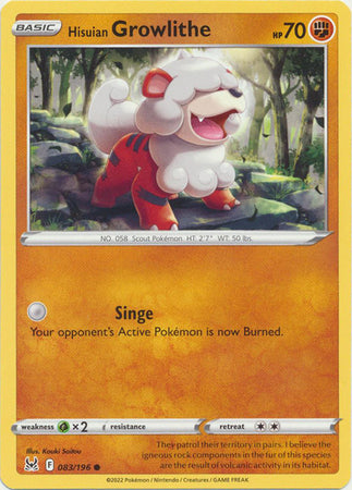 Sword & Shield: Lost Origin : 083/196 - Hisuian Growlithe - Common