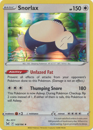 Sword & Shield: Lost Origin : 143/196 - Snorlax - Holo Rare