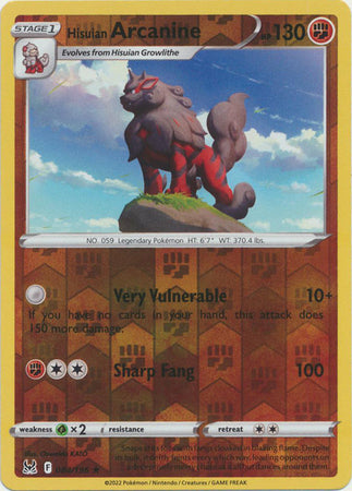 Sword & Shield: Lost Origin : 084/196 - Hisuian Arcanine - Holo Rare Reverse Holo