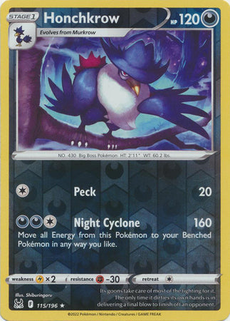 Sword & Shield: Lost Origin : 115/196 - Honchkrow - Rare Reverse Holo