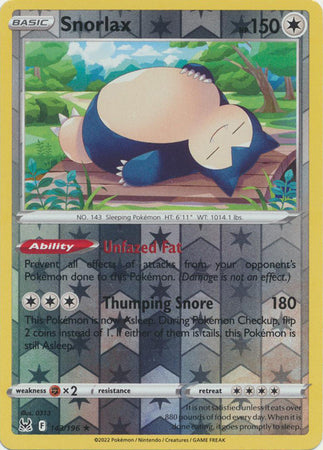 Sword & Shield: Lost Origin : 143/196 - Snorlax - Holo Rare Reverse Holo