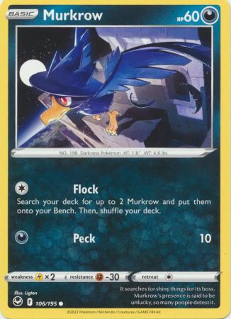 Sword & Shield: Silver Tempest : 106/195 - Murkrow - Common Reverse Holo