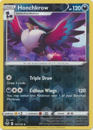 Sword & Shield: Silver Tempest : 107/195 - Honchkrow - Uncommon Reverse Holo