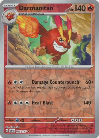Scarlet & Violet: Obsidian Flames Reverse Holo Singles : 035/197 - Darmanitan -  Uncommon Reverse Holo