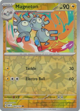 Scarlet & Violet: Obsidian Flames Reverse Holo Singles :   064/197 - Magneton - Common Reverse Holo