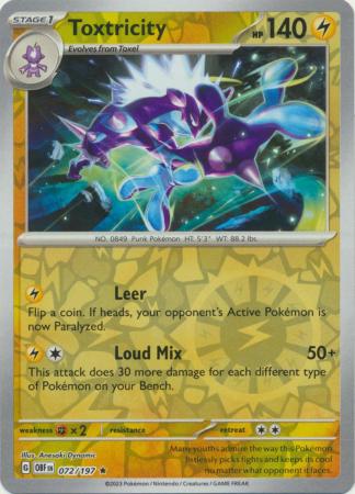 Scarlet & Violet: Obsidian Flames Reverse Holo Singles :  072/197 - Toxtricity -  Holo Rare Reverse Holo