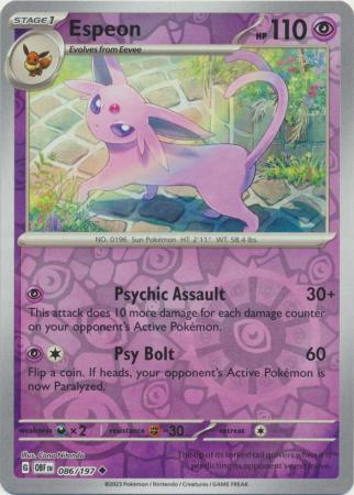 Scarlet & Violet: Obsidian Flames Reverse Holo Singles : 086/197 -  Espeon - Uncommon Reverse Holo