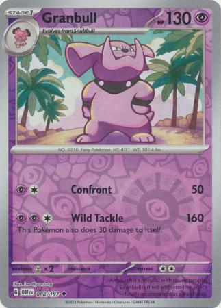 Scarlet & Violet: Obsidian Flames Reverse Holo Singles : 088/197 - Granbull -  Uncommon Reverse Holo