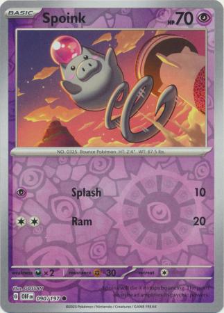 Scarlet & Violet: Obsidian Flames Reverse Holo Singles : 090/197 - Spoink -  Common Reverse Holo