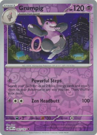 Scarlet & Violet: Obsidian Flames Reverse Holo Singles : 091/197 - Grumpig - Uncommon Reverse Holo
