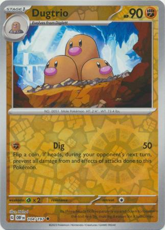 Scarlet & Violet: Obsidian Flames Reverse Holo Singles : 104/197 - Dugtrio -  Uncommon Reverse Holo