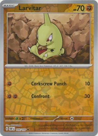 Scarlet & Violet: Obsidian Flames Reverse Holo Singles : 105/197 - Larvitar - Common Reverse Holo