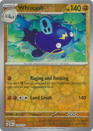 Scarlet & Violet: Obsidian Flames Reverse Holo Singles :  109/197 - Whiscash -  Uncommon Reverse Holo