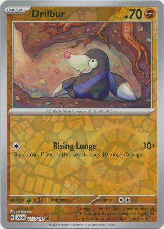 Scarlet & Violet: Obsidian Flames Reverse Holo Singles :  111/197 - Drilbur - Common Reverse Holo