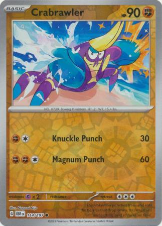 Scarlet & Violet: Obsidian Flames Reverse Holo Singles : 114/197 - Crabrawler - Common Reverse Holo