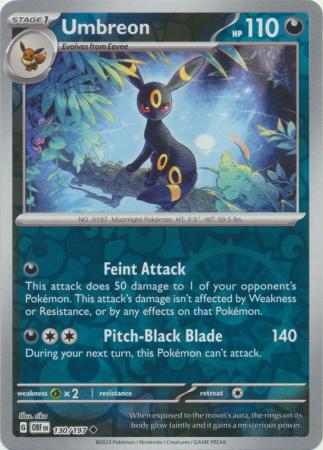 Scarlet & Violet: Obsidian Flames Reverse Holo Singles : 130/197 - Umbreon -  Uncommon Reverse Holo