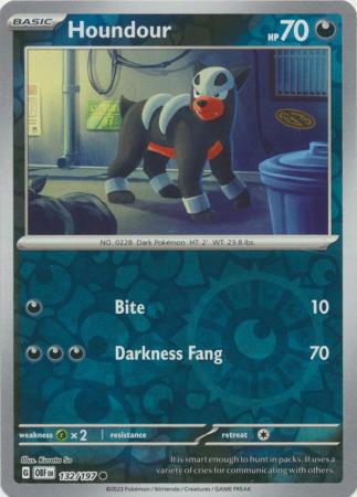 Scarlet & Violet: Obsidian Flames Reverse Holo Singles : 132/197 - Houndour - Common Reverse Holo
