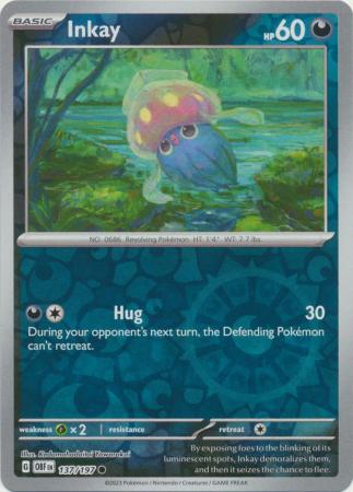 Scarlet & Violet: Obsidian Flames Reverse Holo Singles : 137/197 -Inkay -  Common Reverse Holo
