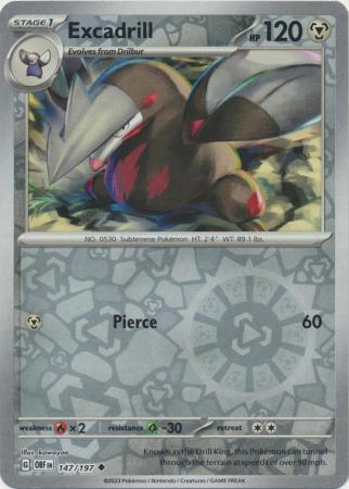 Scarlet & Violet: Obsidian Flames Reverse Holo Singles : 147/197 - Excadrill - Uncommon Reverse Holo