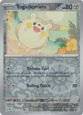 Scarlet & Violet: Obsidian Flames Reverse Holo Singles :  151/197 - Togedemaru -  Common Reverse Holo