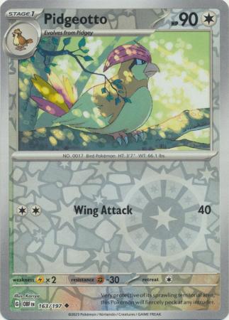 Scarlet & Violet: Obsidian Flames Reverse Holo Singles : 163/197 - Pidgeotto - Uncommon Reverse Holo