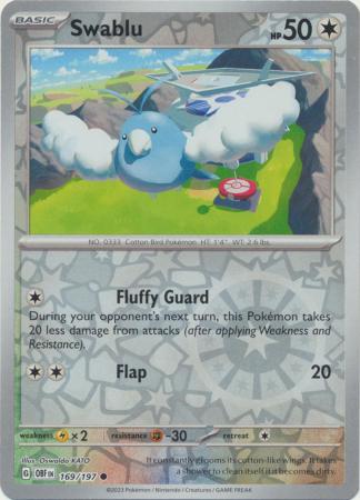 Scarlet & Violet: Obsidian Flames Reverse Holo Singles : 169/197 - Swablu - Common Reverse Holo