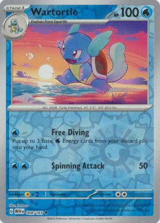 Scarlet & Violet 151 Reverse Holo Singles :  008/165 - Wartortle -Uncommon Reverse Holo