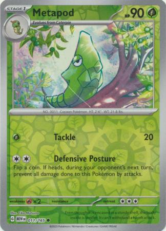 Scarlet & Violet 151 Reverse Holo Singles :  011/165 - Metapod - Common Reverse Holo