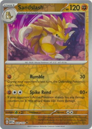 Scarlet & Violet 151 Reverse Holo Singles : 028/165 - Sandslash - Uncommon Reverse Holo