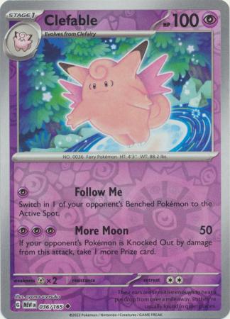 Scarlet & Violet 151 Reverse Holo Singles :  036/165 - Clefable - Uncommon Reverse Holo
