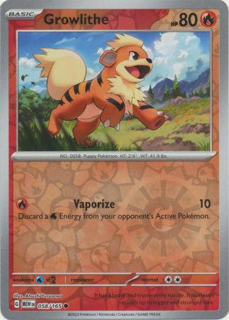 Scarlet & Violet 151 Reverse Holo Singles : 058/165 - Growlithe -  Common Reverse Holo