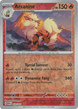 Scarlet & Violet 151 Reverse Holo Singles :  059/165 - Arcanine - Uncommon Reverse Holo