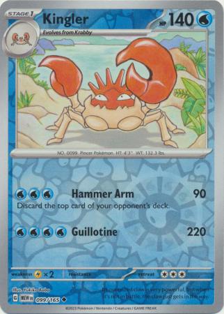 Scarlet & Violet 151 Reverse Holo Singles :  099/165 - Kingler -Uncommon Reverse Holo