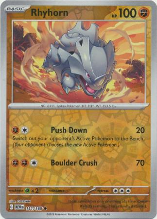 Scarlet & Violet 151 Reverse Holo Singles : 111/165 - Rhyhorn -  Common Reverse Holo