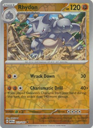 Scarlet & Violet 151 Reverse Holo Singles : 112/165 - Rhydon -  Uncommon Reverse Holo