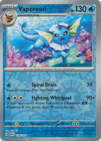 Scarlet & Violet 151 Reverse Holo Singles : 134/165 - Vaporeon - Holo Rare Reverse Holo