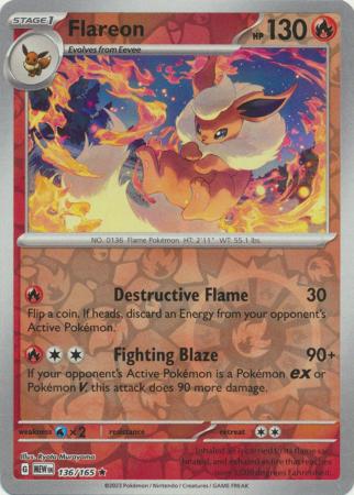 Scarlet & Violet 151 Reverse Holo Singles : 136/165 - Flareon -  Holo Rare Reverse Holo