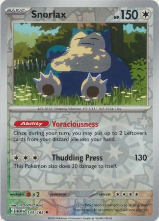 Scarlet & Violet 151 Reverse Holo Singles : 143/165 - Snorlax - Uncommon Reverse Holo