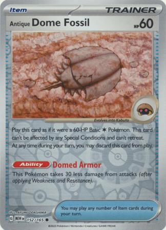 Scarlet & Violet 151 Reverse Holo Singles : 152/165 -Antique Dome Fossil -  Common Reverse Holo