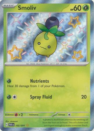 Scarlet & Violet: Paldean Fates : 102/091 - Smoliv - Shiny Rare