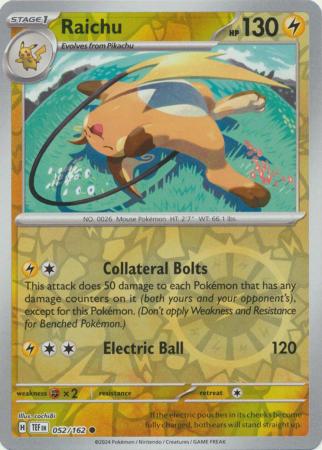 Scarlet & Violet: Temporal Forces: 052/162 - Raichu - Common Reverse Holo