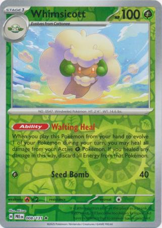 Scarlet & Violet: Prismatic Evolutions: 008/131 - Whimsicott - Reverse Holo Rare