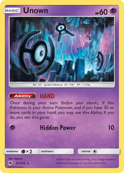 Sun & Moon Lost Thunder 91/214 Unown