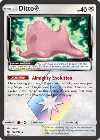 Sun & Moon Lost Thunder 154/214 Ditto Prism Starv