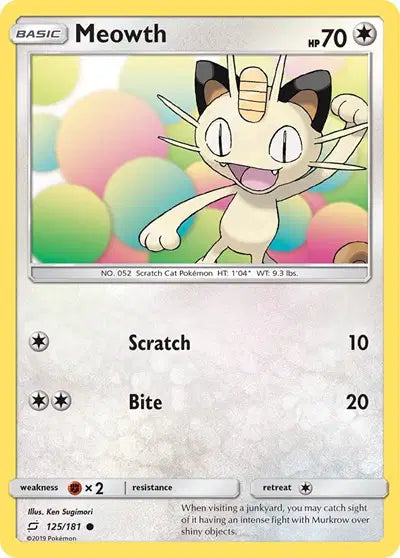 Sun & Moon Team Up Common 125/181 Meowth
