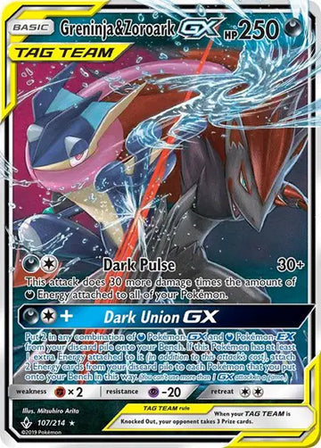 Sun & Moon Unbroken Bonds 107/214 Greninja & Zoroark GX